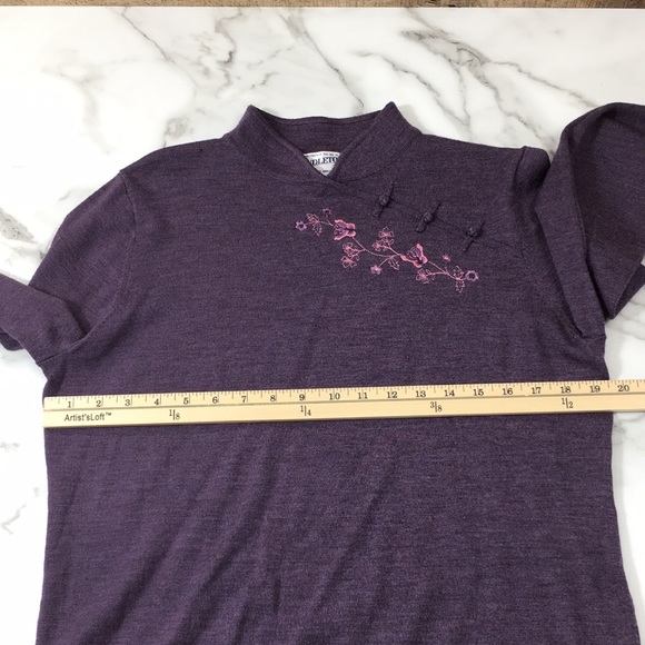 Pendleton Purple Heather Embroidered Sweater Womens Large 100% Merino Wool - Picture 7 of 14